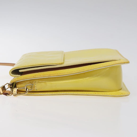 LOUIS VUITTON Monogram Vernis Motto Pouch Lime Yellow M91059 LV Auth bs25692