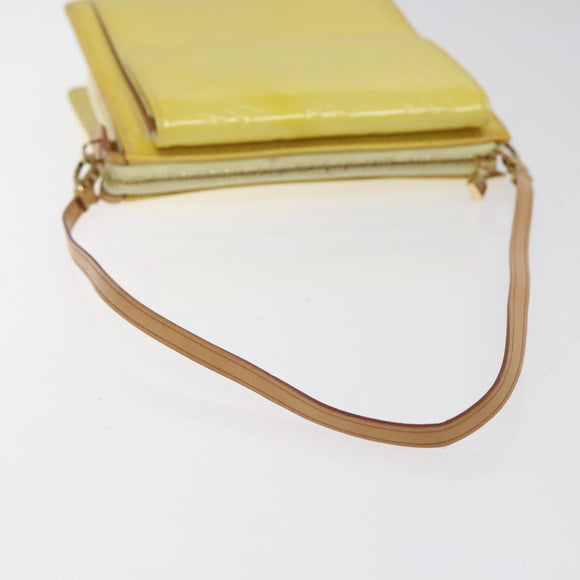 LOUIS VUITTON Monogram Vernis Motto Pouch Lime Yellow M91059 LV Auth bs25692
