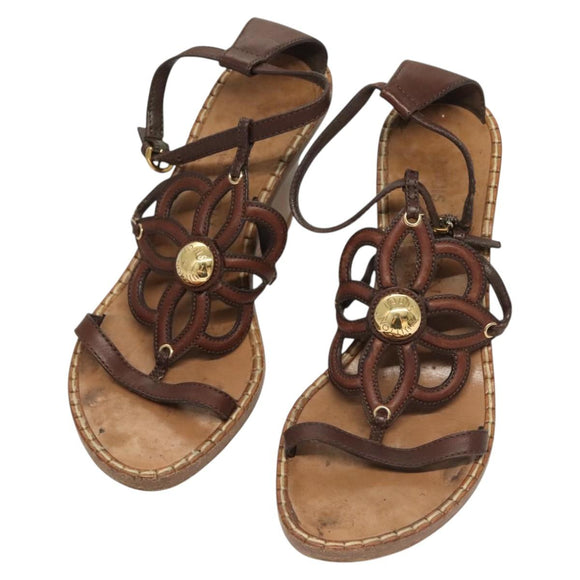 LOUIS VUITTON Pumps Leather Brown LV Auth bs25696