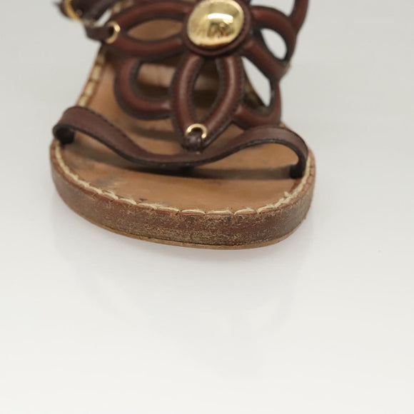 LOUIS VUITTON Pumps Leather Brown LV Auth bs25696