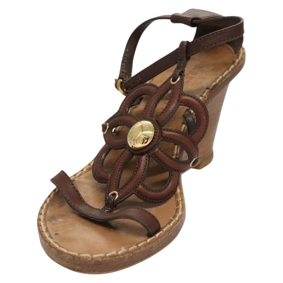 LOUIS VUITTON Pumps Leather Brown LV Auth bs25696