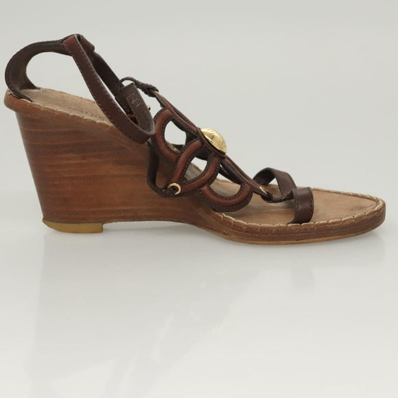 LOUIS VUITTON Pumps Leather Brown LV Auth bs25696