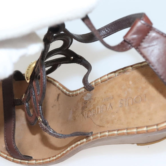 LOUIS VUITTON Pumps Leather Brown LV Auth bs25696