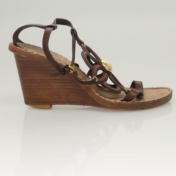 LOUIS VUITTON Pumps Leather Brown LV Auth bs25696