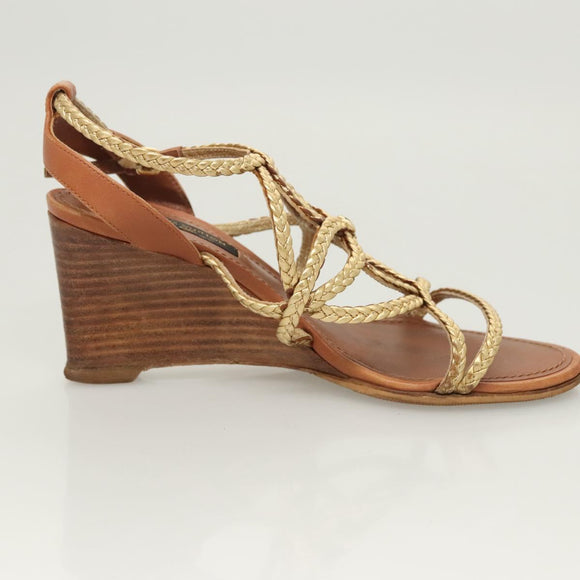 LOUIS VUITTON Pumps Leather Brown LV Auth bs25697