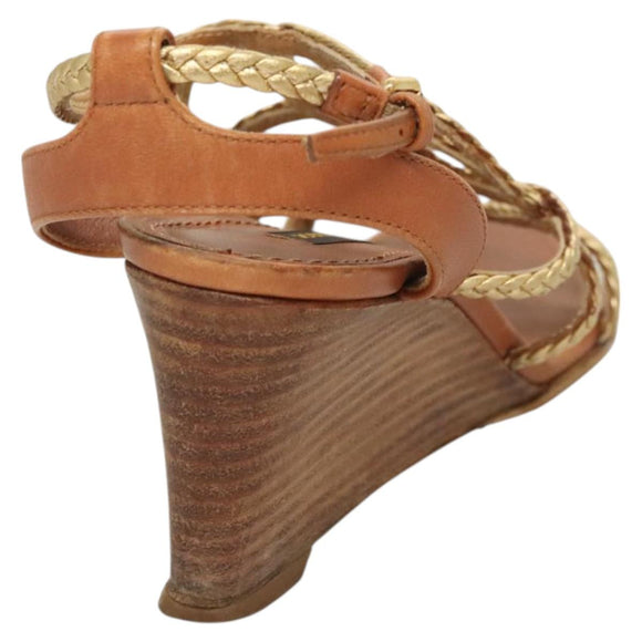 LOUIS VUITTON Pumps Leather Brown LV Auth bs25697