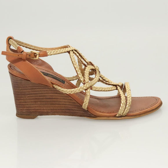 LOUIS VUITTON Pumps Leather Brown LV Auth bs25697