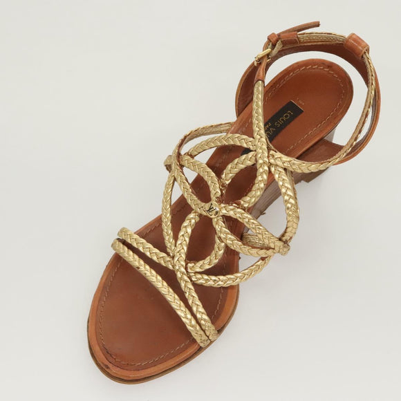 LOUIS VUITTON Pumps Leather Brown LV Auth bs25697