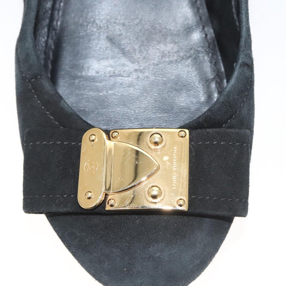 LOUIS VUITTON Pumps Suede Black LV Auth bs25699