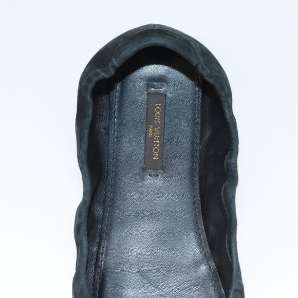 LOUIS VUITTON Pumps Suede Black LV Auth bs25699