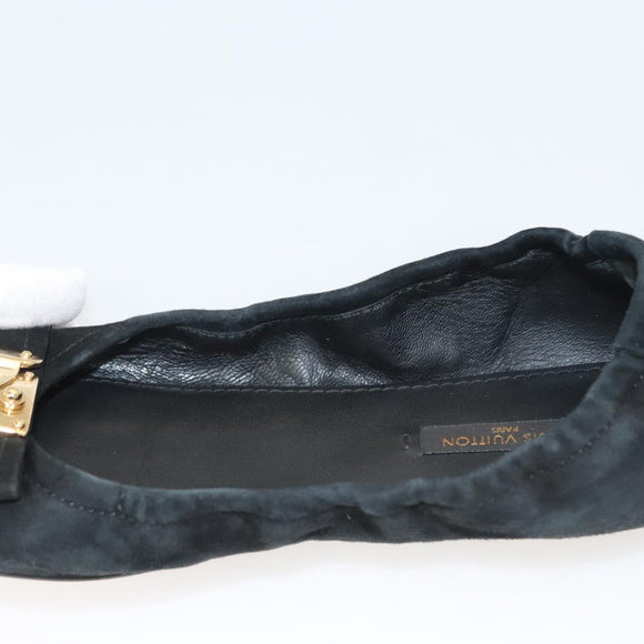 LOUIS VUITTON Pumps Suede Black LV Auth bs25699
