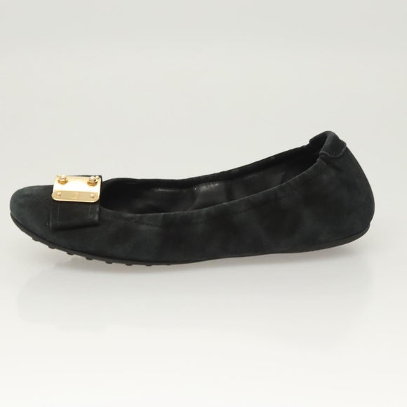 LOUIS VUITTON Pumps Suede Black LV Auth bs25699