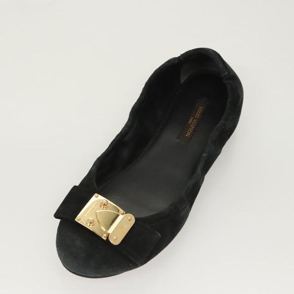 LOUIS VUITTON Pumps Suede Black LV Auth bs25699