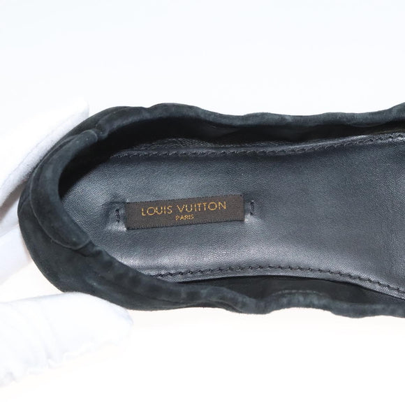 LOUIS VUITTON Pumps Suede Black LV Auth bs25699