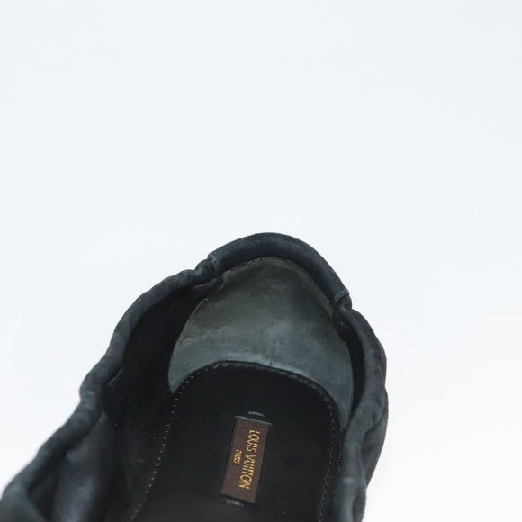 LOUIS VUITTON Pumps Suede Black LV Auth bs25699