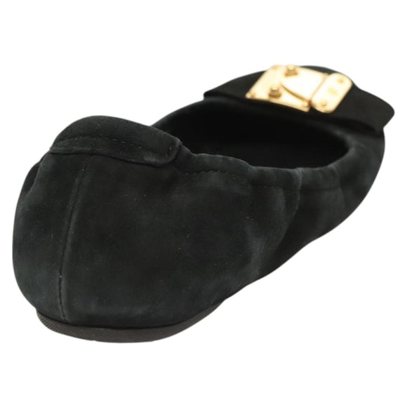 LOUIS VUITTON Pumps Suede Black LV Auth bs25699