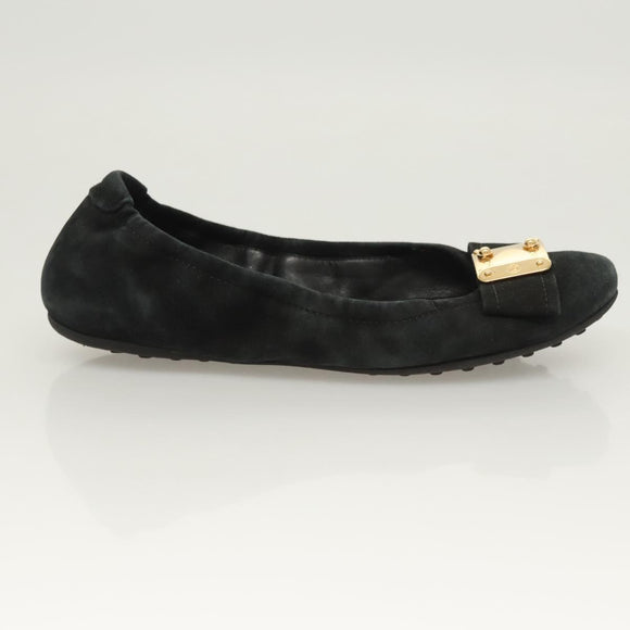 LOUIS VUITTON Pumps Suede Black LV Auth bs25699