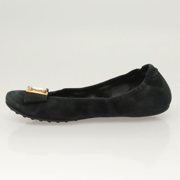 LOUIS VUITTON Pumps Suede Black LV Auth bs25699