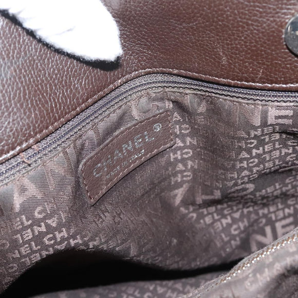 CHANEL Shoulder Bag Caviar Skin Brown CC Auth bs25719