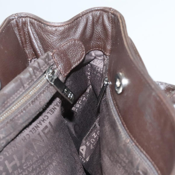 CHANEL Shoulder Bag Caviar Skin Brown CC Auth bs25719