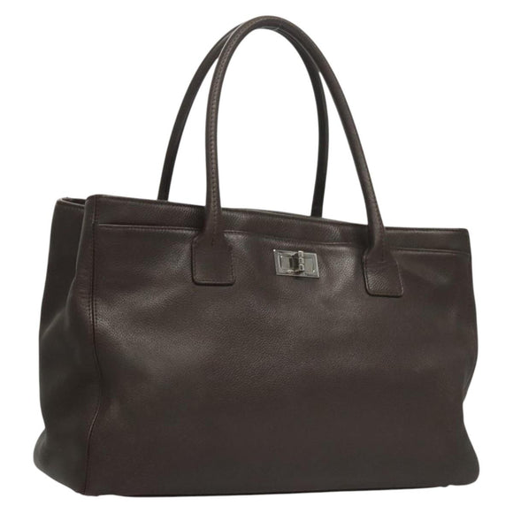 CHANEL Shoulder Bag Caviar Skin Brown CC Auth bs25719