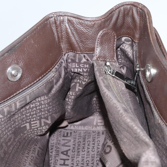 CHANEL Shoulder Bag Caviar Skin Brown CC Auth bs25719