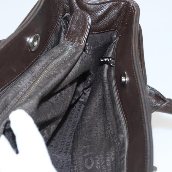 CHANEL Shoulder Bag Caviar Skin Brown CC Auth bs25719