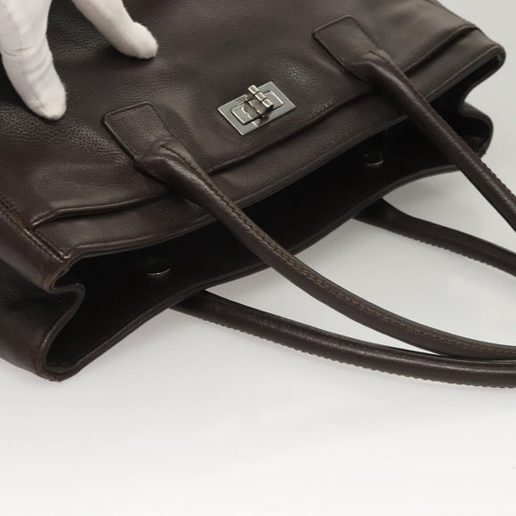 CHANEL Shoulder Bag Caviar Skin Brown CC Auth bs25719