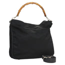 GUCCI Bamboo Hand Bag Canvas 2way Navy Silver 001 1577 Auth bs25743-1