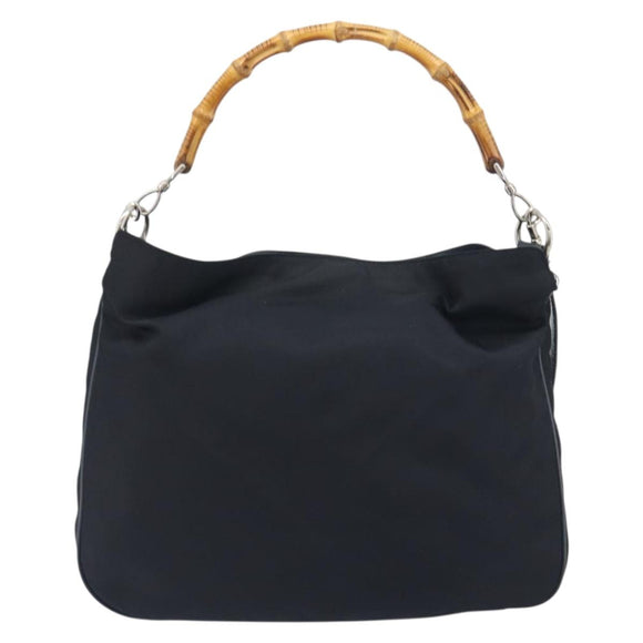 GUCCI Bamboo Handtasche Canvas 2-Wege Navy Silber 001 1577 Auth bs25743