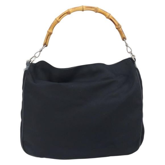 GUCCI Bamboo Handtasche Canvas 2-Wege Navy Silber 001 1577 Auth bs25743