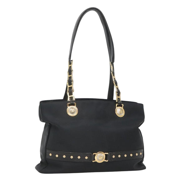Gianni Versace Tote Bag Nylon Black Gold Auth bs25747