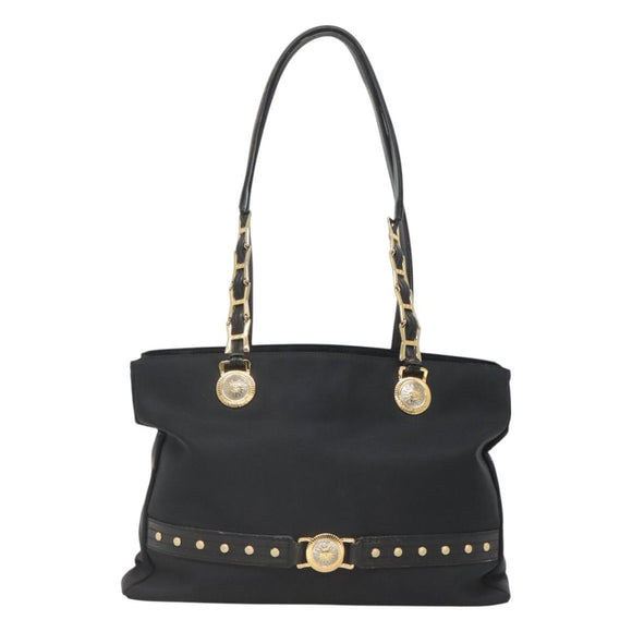 Gianni Versace Tote Bag Nylon Black Gold Auth bs25747