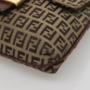 FENDI Zucchino Canvas Shoulder Bag Brown Black Auth bs25758-9