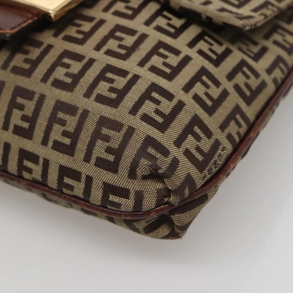 FENDI Zucchino Canvas Shoulder Bag Brown Black Auth bs25758