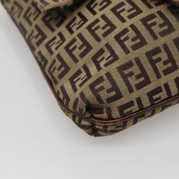 FENDI Zucchino Canvas Shoulder Bag Brown Black Auth bs25758