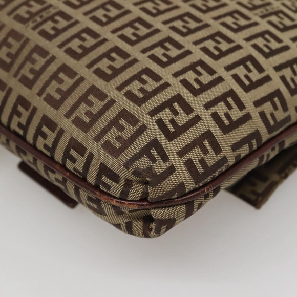 FENDI Zucchino Canvas Shoulder Bag Brown Black Auth bs25758