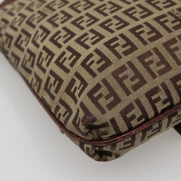 FENDI Zucchino Canvas Shoulder Bag Brown Black Auth bs25758
