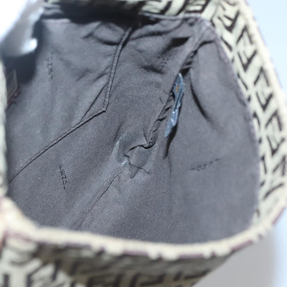 FENDI Zucchino Canvas Shoulder Bag Brown Black Auth bs25758