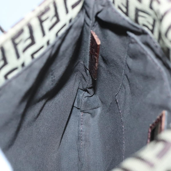 FENDI Zucchino Canvas Shoulder Bag Brown Black Auth bs25758