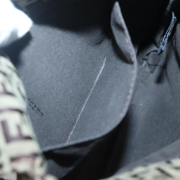 FENDI Zucchino Canvas Shoulder Bag Brown Black Auth bs25758