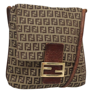 FENDI Zucchino Canvas Shoulder Bag Brown Black Auth bs25758