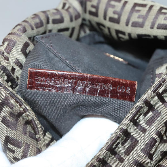 FENDI Zucchino Canvas Shoulder Bag Brown Black Auth bs25758