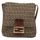 FENDI Zucchino Canvas Shoulder Bag Brown Black Auth bs25758-13