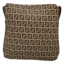 FENDI Zucchino Canvas Shoulder Bag Brown Black Auth bs25758-2