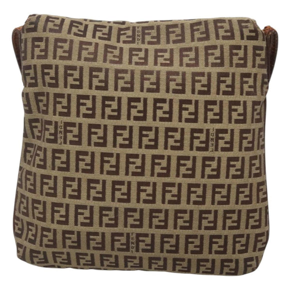 FENDI Zucchino Canvas Shoulder Bag Brown Black Auth bs25758