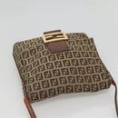 FENDI Zucchino Canvas Shoulder Bag Brown Black Auth bs25758-6