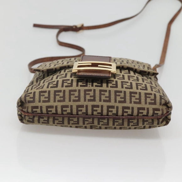 FENDI Zucchino Canvas Shoulder Bag Brown Black Auth bs25758