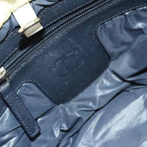 CHANEL Coco Cocoon Hand Bag Nylon White Silver CC Auth bs25763