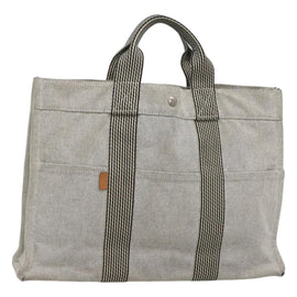 HERMES New Fourre Tout MM Hand Bag Canvas Gray Silver Auth bs25765